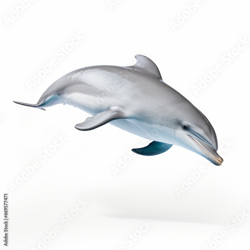The image of a gliding dolphin, elegant design, highlighted on a white background.
