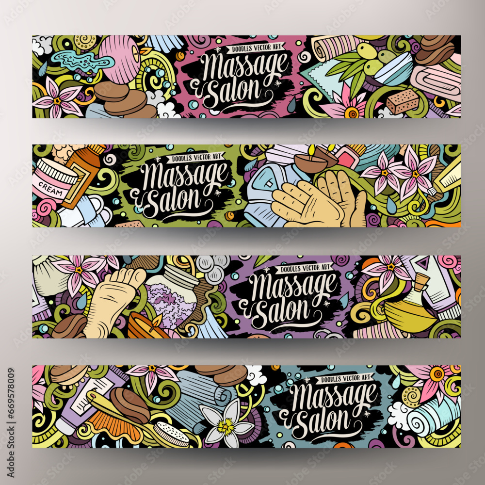 Massage cartoon doodle banners set
