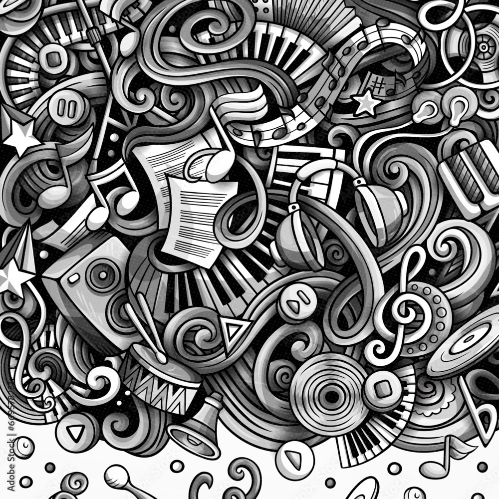 Music vector doodles illustration. Musical frame design