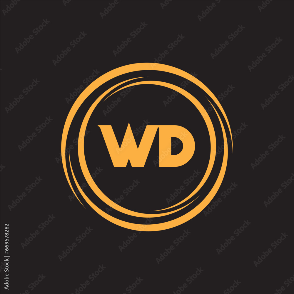 Obraz premium Gold WD alphabet letter logo design. WD logo design vector. Design for business and company identity