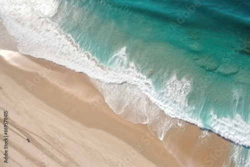 Aerial view of the beach and sea.