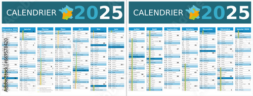 Calendrier 2025 14 mois au format 320 x 420 mm recto verso entièrement modifiable via calques et texte sans serif