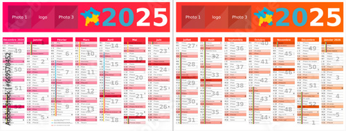 Calendrier 2025 14 mois au format 320 x 420 mm recto verso entièrement modifiable via calques et texte sans serif