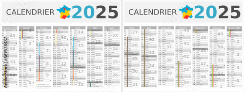 Calendrier 2025 14 mois au format 320 x 420 mm recto verso entièrement modifiable via calques et texte sans serif	