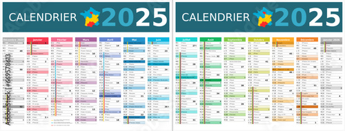 Calendrier 2025 14 mois au format 320 x 420 mm recto verso entièrement modifiable via calques et texte sans serif