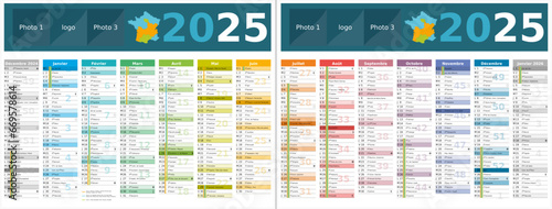 Calendrier 2025 14 mois au format 320 x 420 mm recto verso entièrement modifiable via calques et texte sans serif