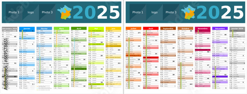 Calendrier 2025 14 mois au format 320 x 420 mm recto verso entièrement modifiable via calques et texte sans serif
