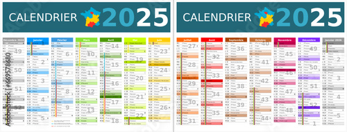 Calendrier 2025 14 mois au format 320 x 420 mm recto verso entièrement modifiable via calques et texte sans serif	