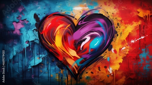 A painting of a heart on a wall