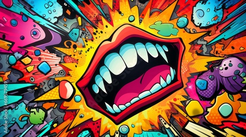 A colorful painting of a mouth with bright colors