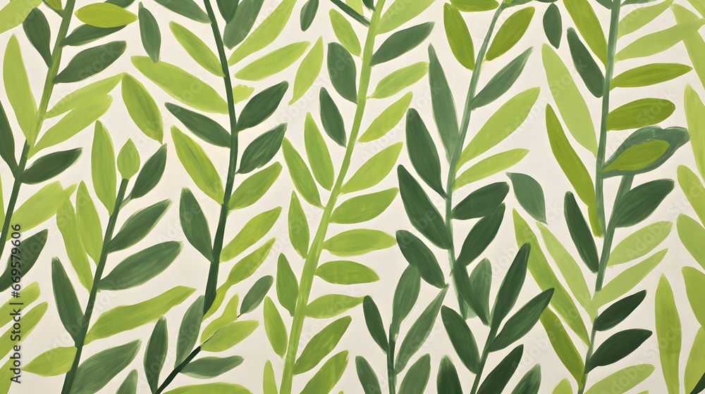Green leaves, hand-painted