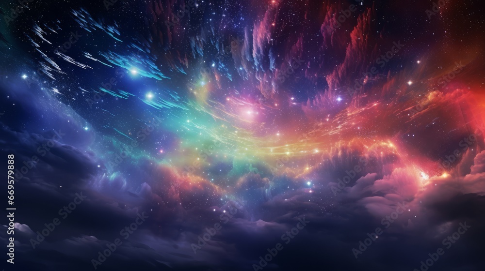 A colorful sky filled with stars and clouds