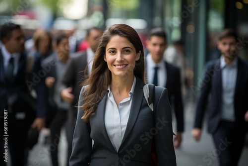 Confident Businesswoman in a Bustling City Setting