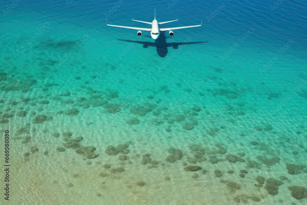 Naklejka premium airplane on the beach