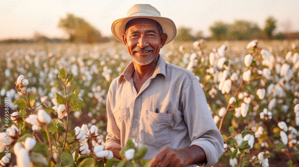 © PaulShlykov - Portrait of Farmer in Field of Cotton