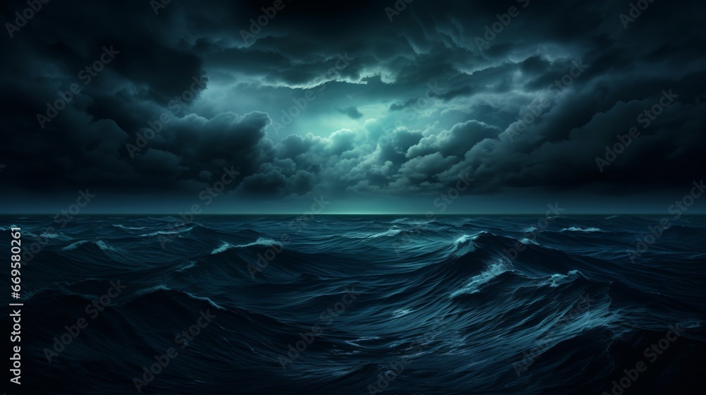 A painting of a stormy sea under a cloudy sky - obrazy, fototapety, plakaty 