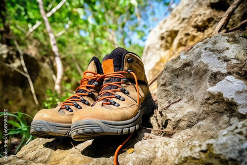 Hiking shoes on rocks