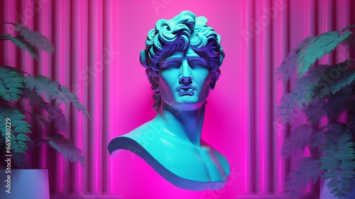 A bust statue of a man in a pink room
