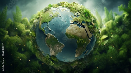 A picture of the earth surrounded by trees