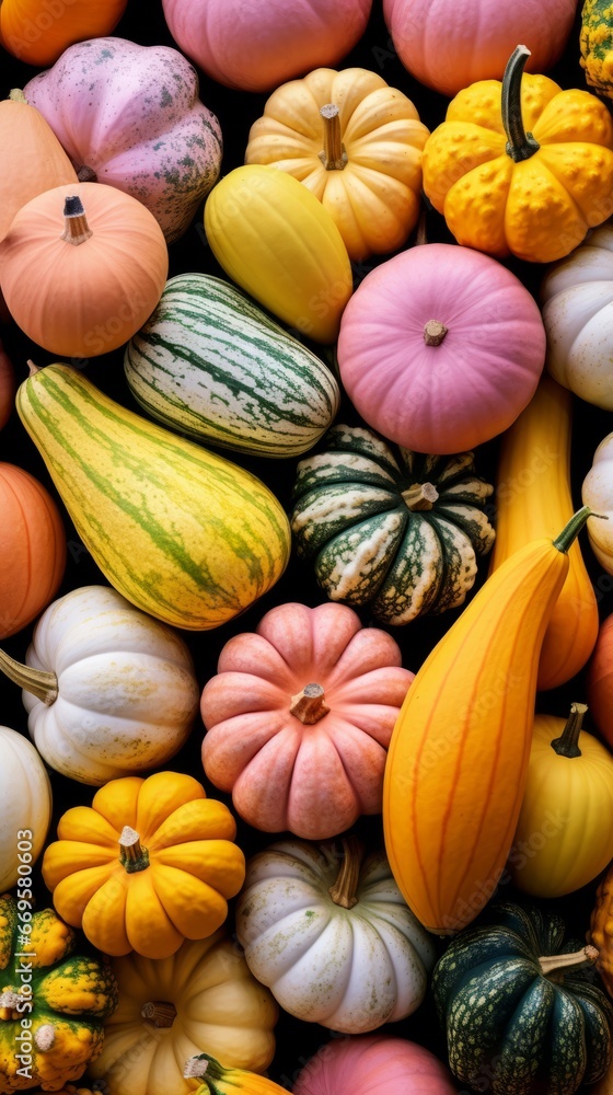 A bunch of pumpkins that are all different colors