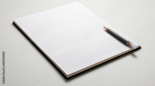 A notebook with a pen on top of it photo