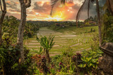 Rice terraces in the evening light. Beautiful green rice terraces overlooking the countryside. View of the rice terrace in Blimbing and Pupuan, Bali