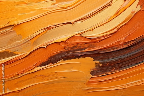 立体的な油絵・抽象背景バナー）オレンジと茶色とメタリックな金色のカーブ