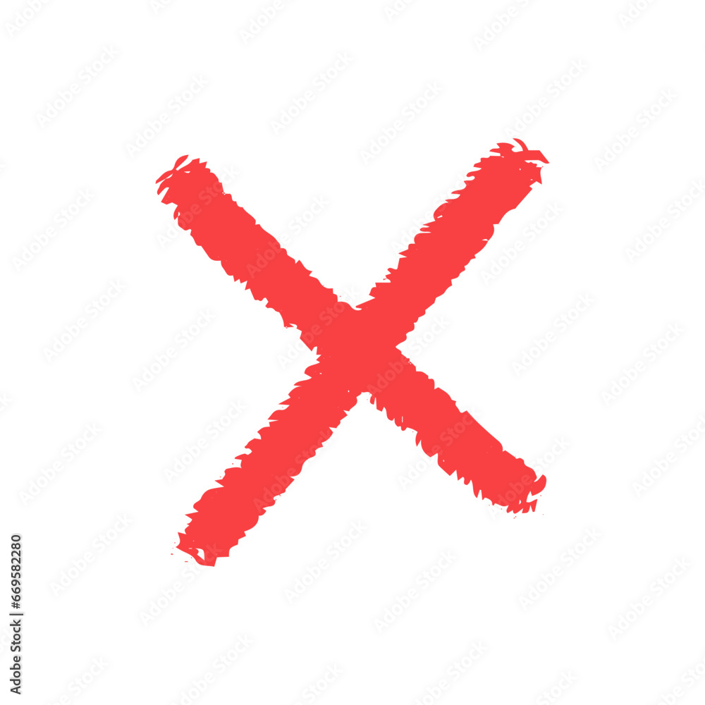 Obraz premium Red cross doodle isolated on white background. Hand drawn minimalistic vector element, voice, checkmark.