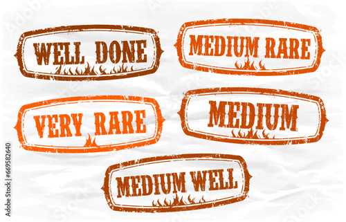 Beef steak doneness rubber stamps collection
