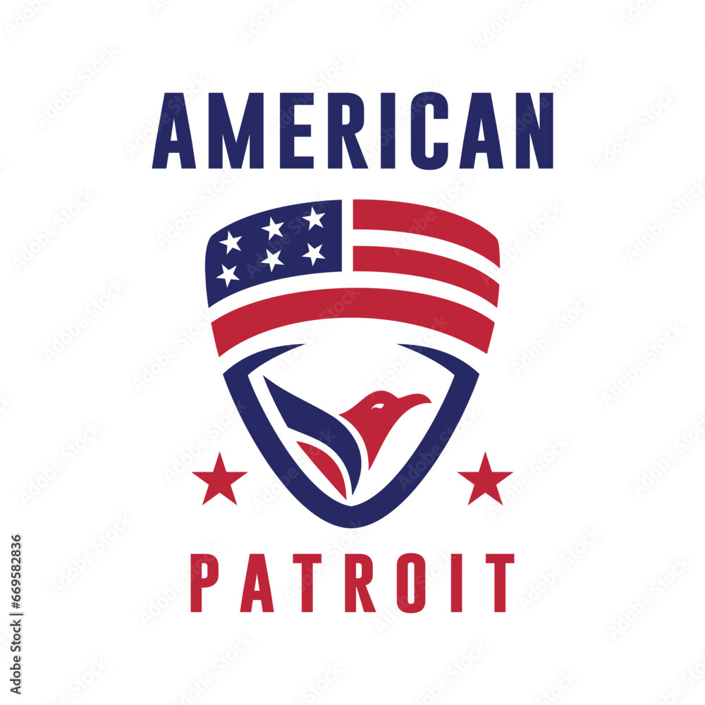 American Patriots logo design concept for T-shirt Eagle, star, flag American Patriots logo design concept for T-shirt Eagle, star, flag