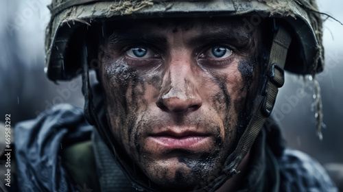 Close up of a soldier after the battle