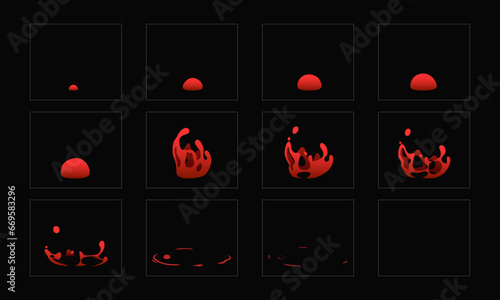 Red toxic bubble burst effect. liquid bubble animation sprites sheet for 2D animation. game, cartoon, video, animation or motion design. lava bubble burst.