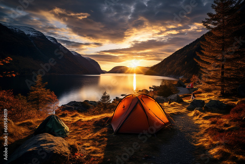 tent in the sunset