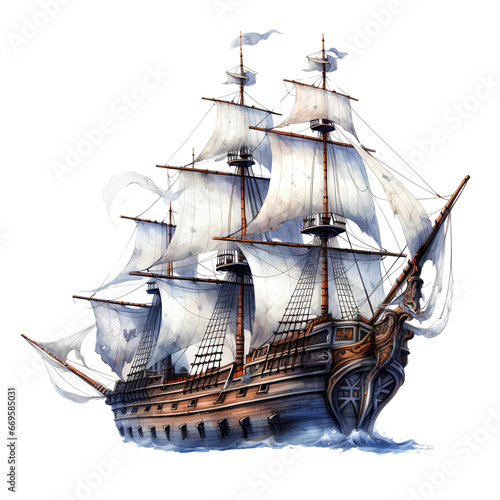 Ancient cargo sailboat on transparent background PNG