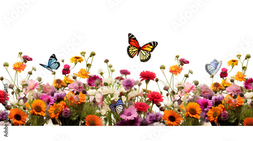 Beautiful flowers and butterflies on a white background for use as a background image.