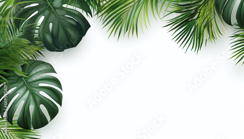 Tropical Leaves on White Background with Copy Space