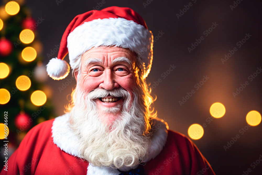 Portrait of senior man in santa claus costume over christmas lights background. Portrait of senior man in santa claus costume over christmas lights background.