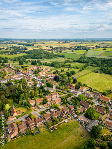 Aerial view of Great Ouseburn a village in North Yorkshire countryside, UK photo