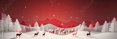 Paper art , minimalistick merry christmas wallpaper in red and white colors . photo