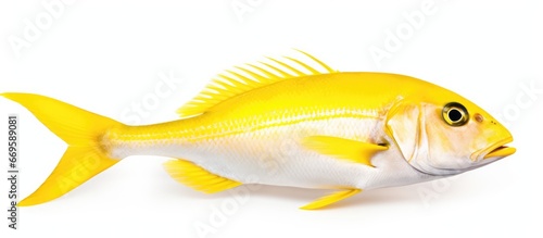 Single yellow fish on white background