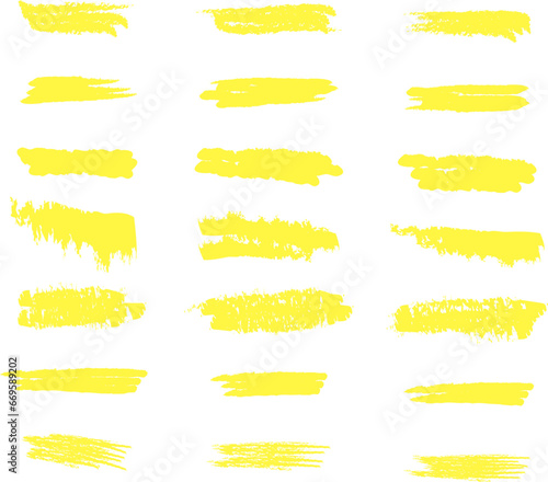 Highlighter line yellow marker strokes lines vector. Yellow watercolor hand drawn highlight set. Marker pen highlight strokes.