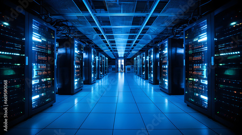 Large server room Digital data storage.