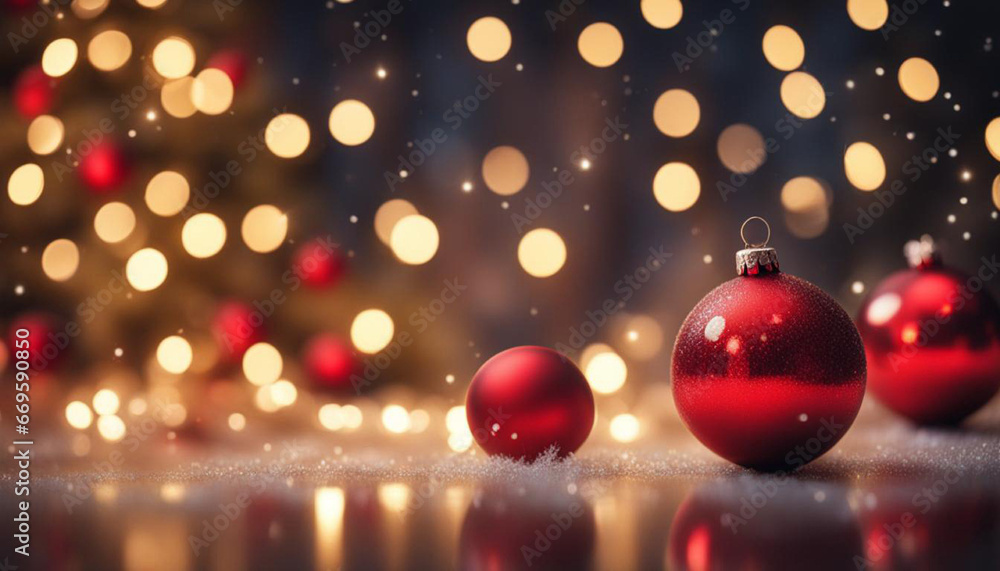 Golden and blue balls with bokeh lights on a green Christmas tree with cones, winter background for greeting card, atmosphere of cosiness and celebration Golden and blue balls with bokeh lights on a green Christmas tree with cones, winter background for greeting card, atmosphere of cosiness and celebration