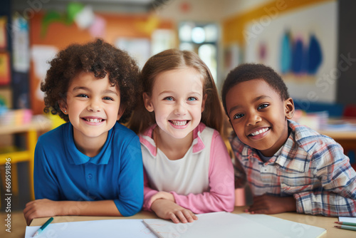 Children in kindergarten listening to the teacher