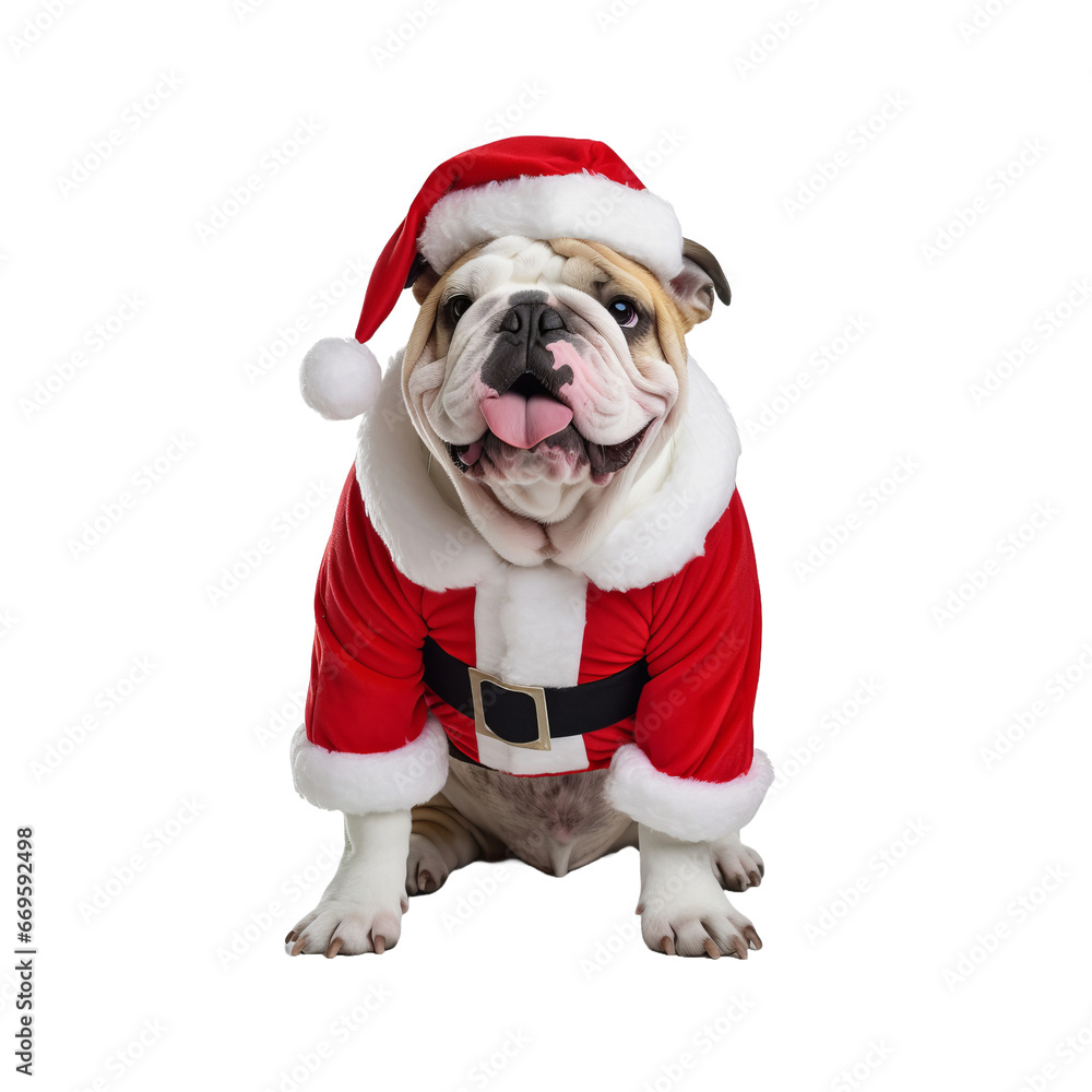 english bulldog dog puppy wearing santa claus costume hat english bulldog dog puppy wearing santa claus costume hat