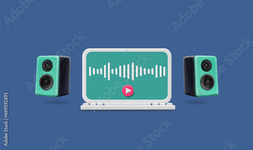 Music composer creating. Recording music with computer, professional equipment, Sound engineering vector 3d cartoon illustration.