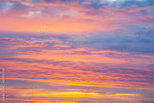 Colorful sky during sunrise, with colorful clouds.