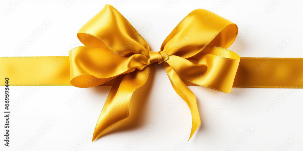 Yellow gift bow, on white background. Generative AI. Yellow gift bow, on white background. Generative AI.