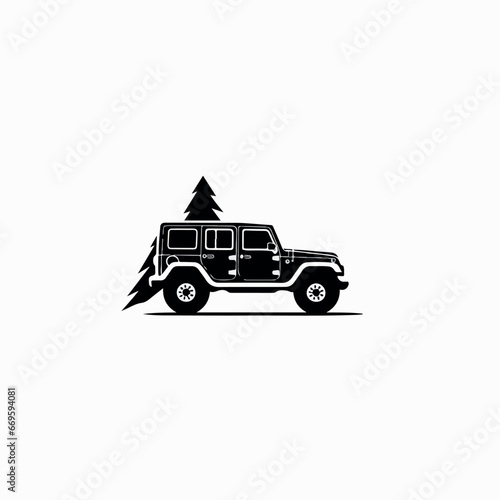 Jeep in cartoon, doodle style. 2d vector illustration in logo, icon style. AI Generative
