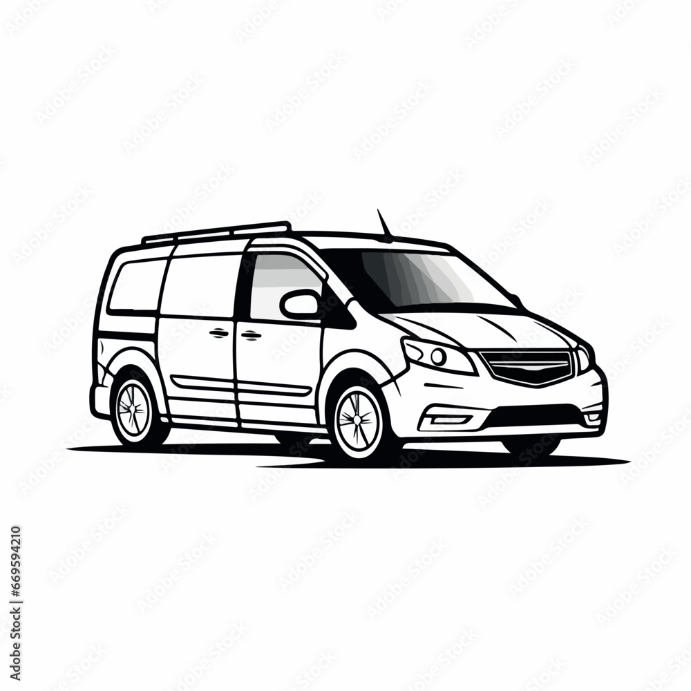 Minivan in cartoon, doodle style. 2d vector illustration in logo, icon style. AI Generative
